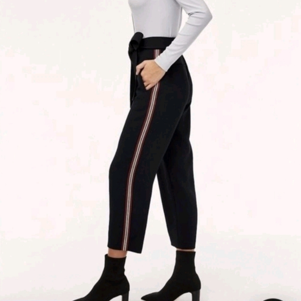Aritzia Wilfred Black Side Stripe Trouser Pants Size 4 Waist Tie